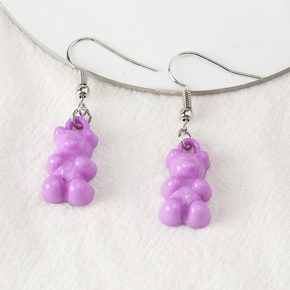 Cross-border Ins Cute Color Bear Earrings Earrings Soft Cute Girl Earrings