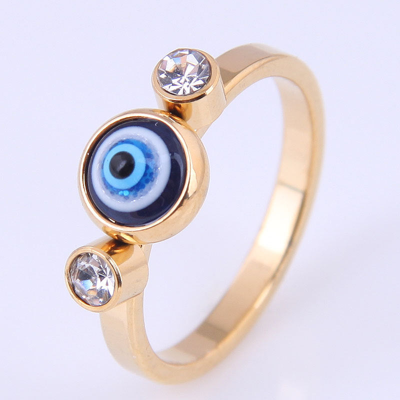 Fashion Stainless Steel Demon Eye Ring with Crystal Inlay