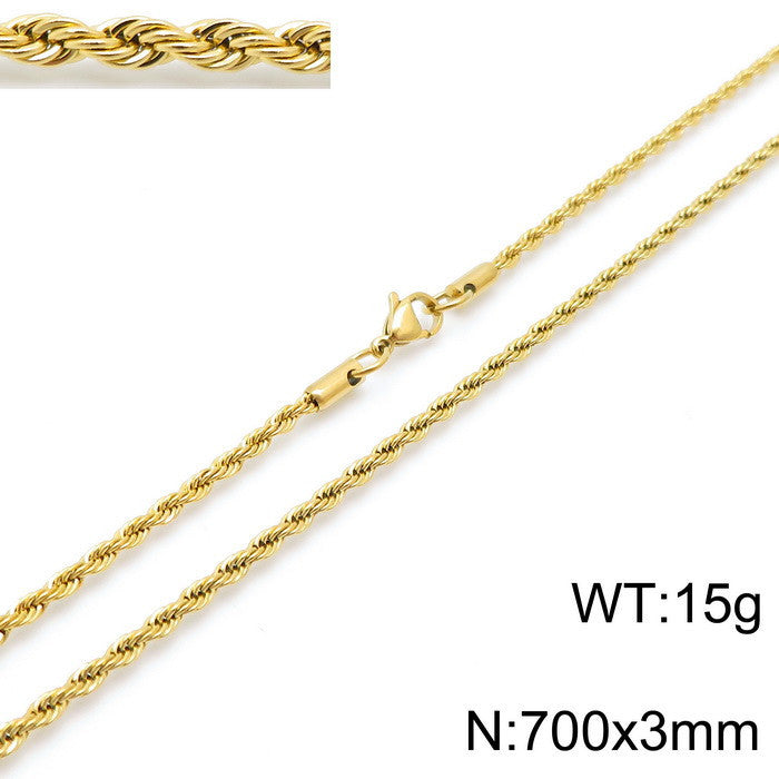 Retro Geometric Titanium Steel Plated Rope Chain Necklace