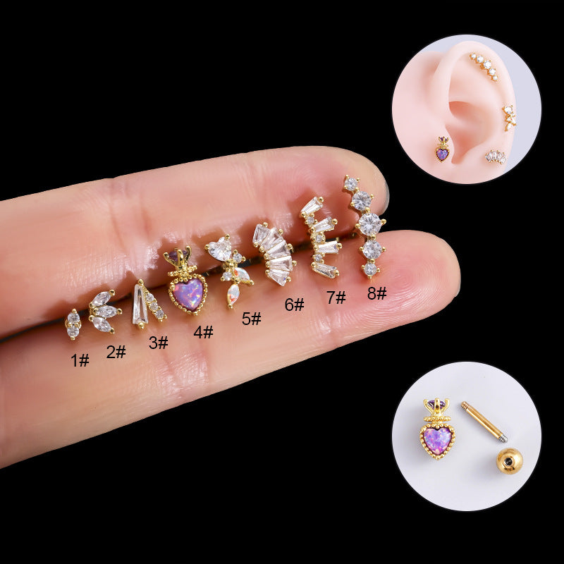 Fashion Heart Shape Stainless Steel Zircon Inlay Double-Ended Ear Studs