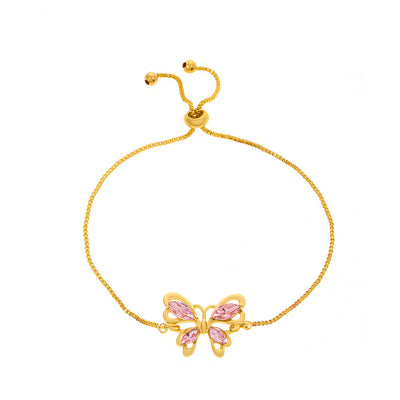 Elegant Pink Crystal Butterfly Bracelet - Fashionable Copper Hollow Design