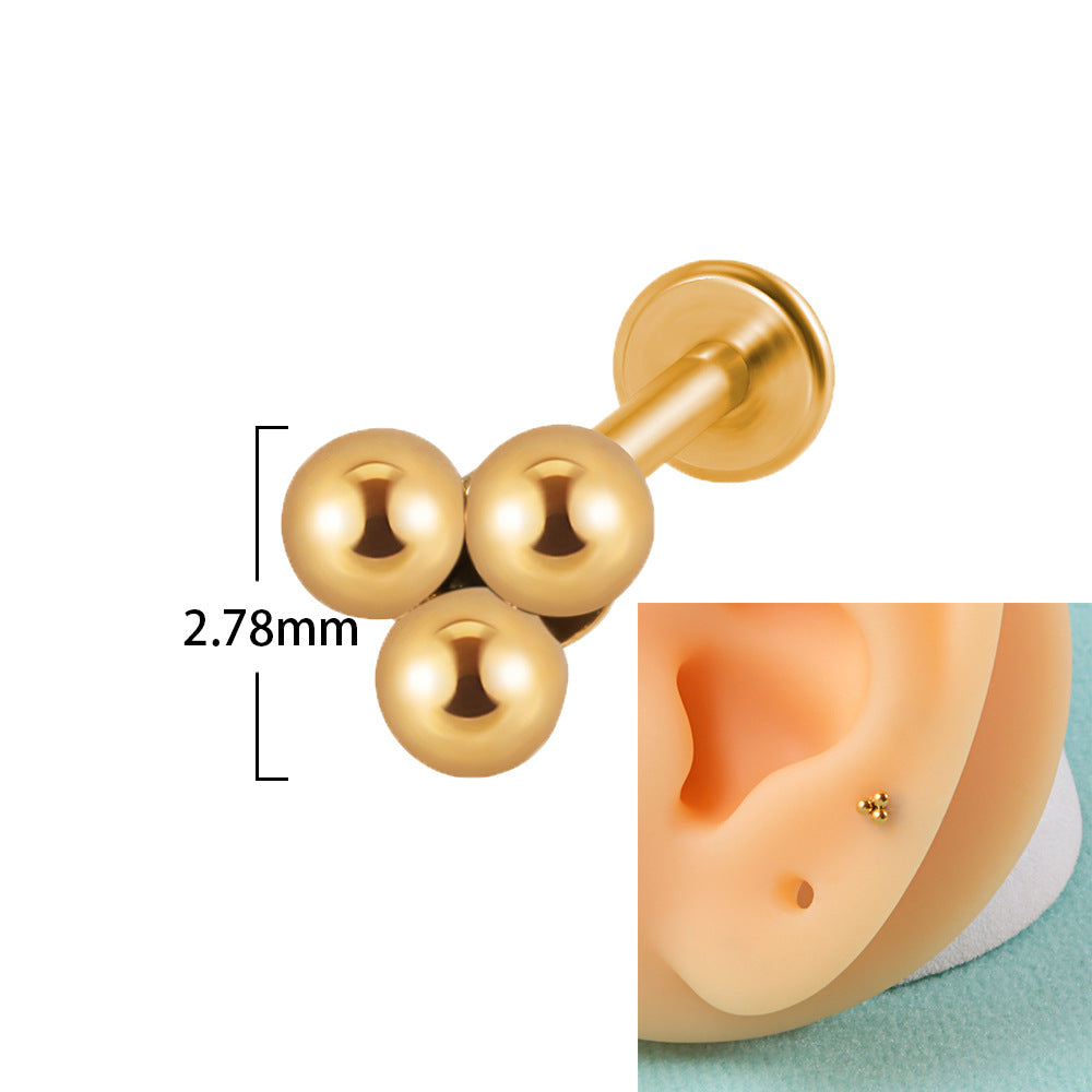 18K Gold Plated Geometric Stainless Steel Lip and Ear Stud Set with Rhinestones