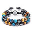 Geometric Blue Tiger Eye & Black Agate Double Layer Handmade Bracelet