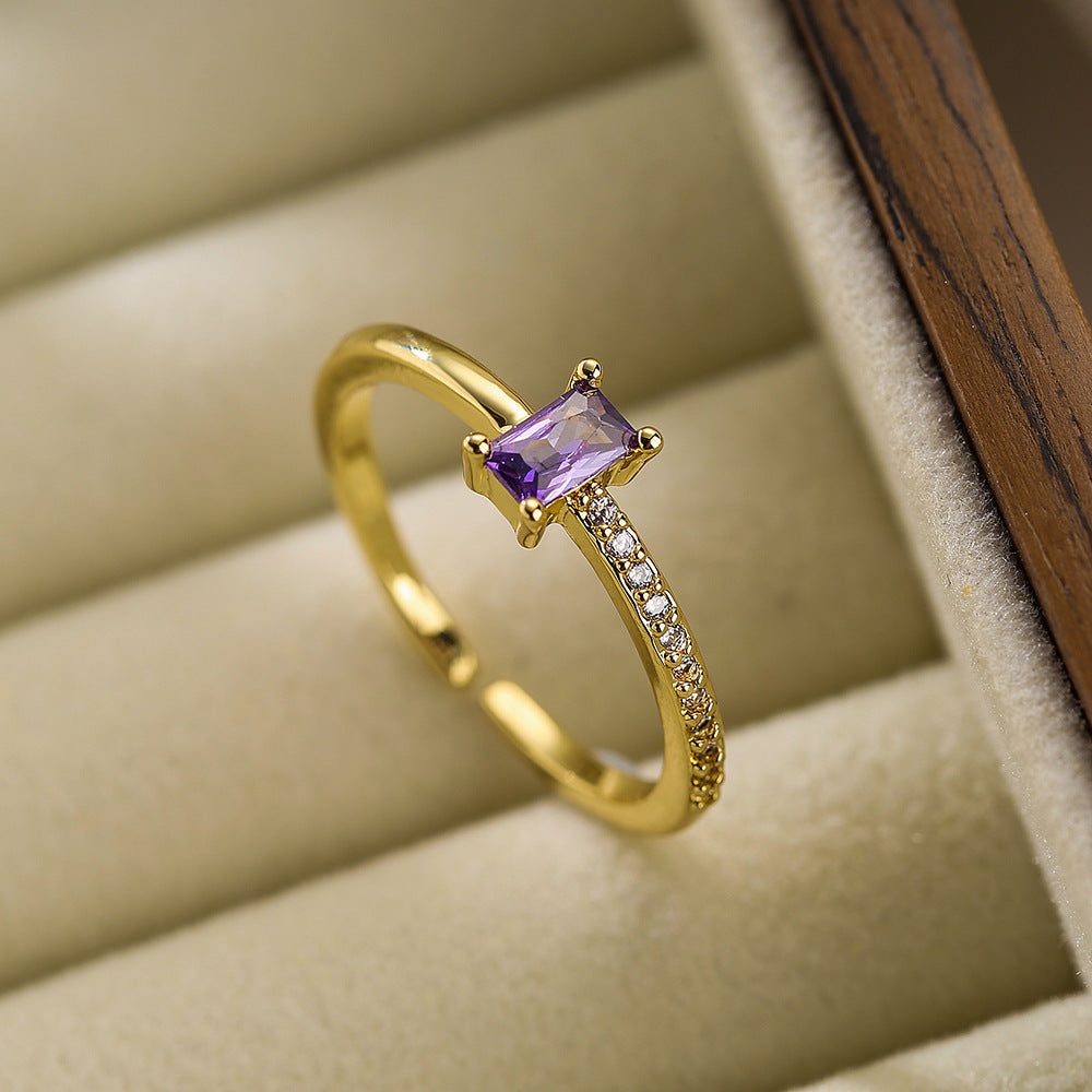 Simple Geometric Zircon 18K Gold Plated Open Ring