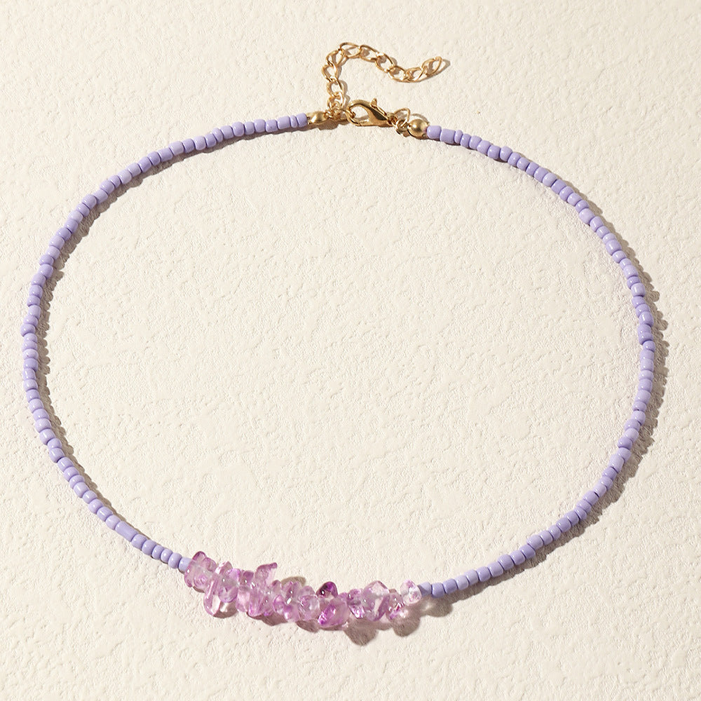 Irregular Crystal Gravel Color Rice Bead Necklace