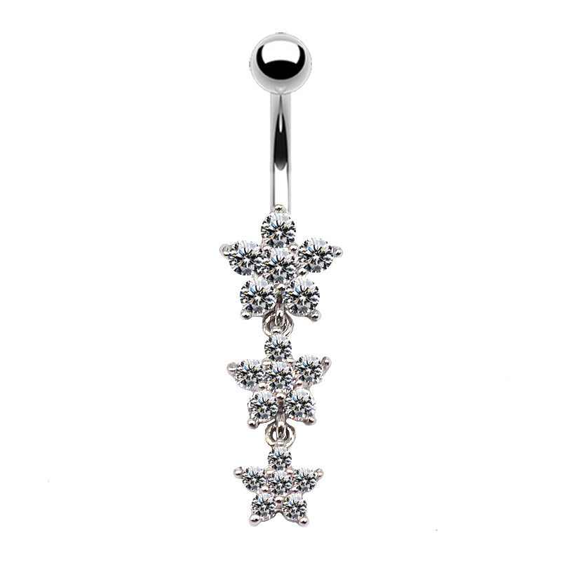 Simple Classic Heart Shape Floral Rhinestone Belly Ring in White Gold Plated Stainless Steel and Copper Alloy