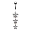 Simple Classic Heart Shape Floral Rhinestone Belly Ring in White Gold Plated Stainless Steel and Copper Alloy