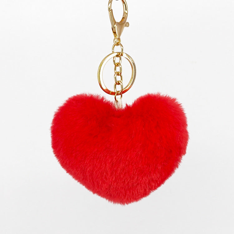 Sweet Heart Shape Alloy Valentine's Day Fur Pom Pom Keychain Pendant