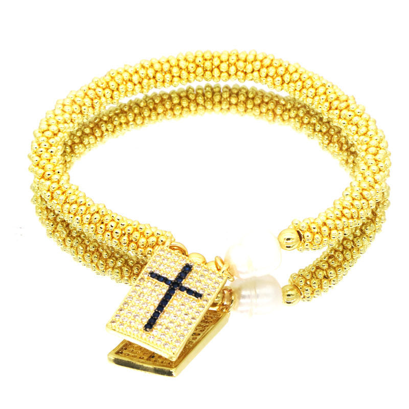 18K Gold Plated Vintage Cross Heart Zircon Bracelet