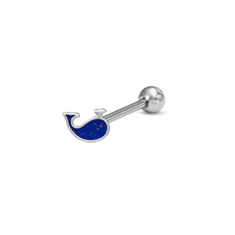 1 Piece Blue Series Stainless Steel Tongue Rings with Animal, Fruit, and Snowflake Designs - Rhinestone Inlay and White Gold Plated