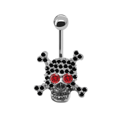 Cool Style Skull Stainless Steel Copper Epoxy Plating Inlay Rhinestones White Gold Plated Gold Plated Belly Ring