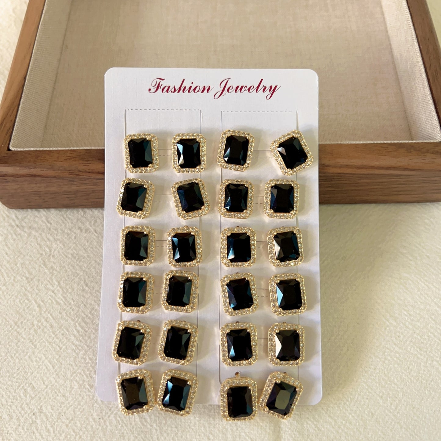 12-Piece Set Retro Square Inlay Copper Zircon Stud Earrings