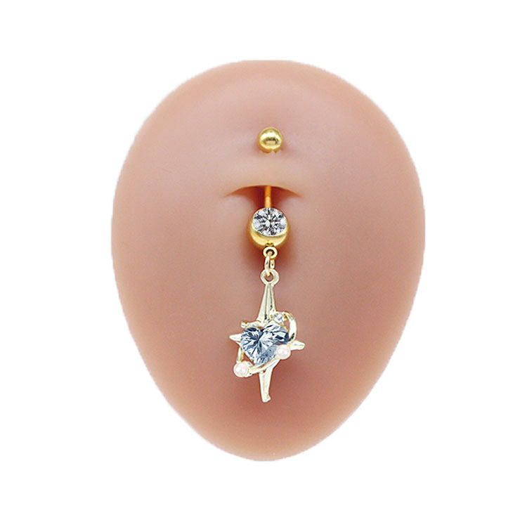 Sunflower Starry Sky Zircon Moon Belly Ring - Stainless Steel & Gold Plated Navel Jewelry