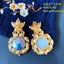 Colored Diamond Drip Glaze Electroplated Ear Clips with Silver Needle Studs