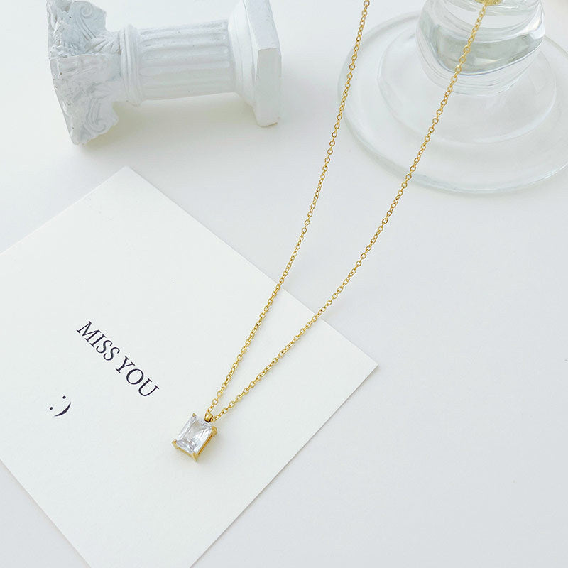 Elegant Minimalist Stainless Steel Rhinestone Pendant Necklace