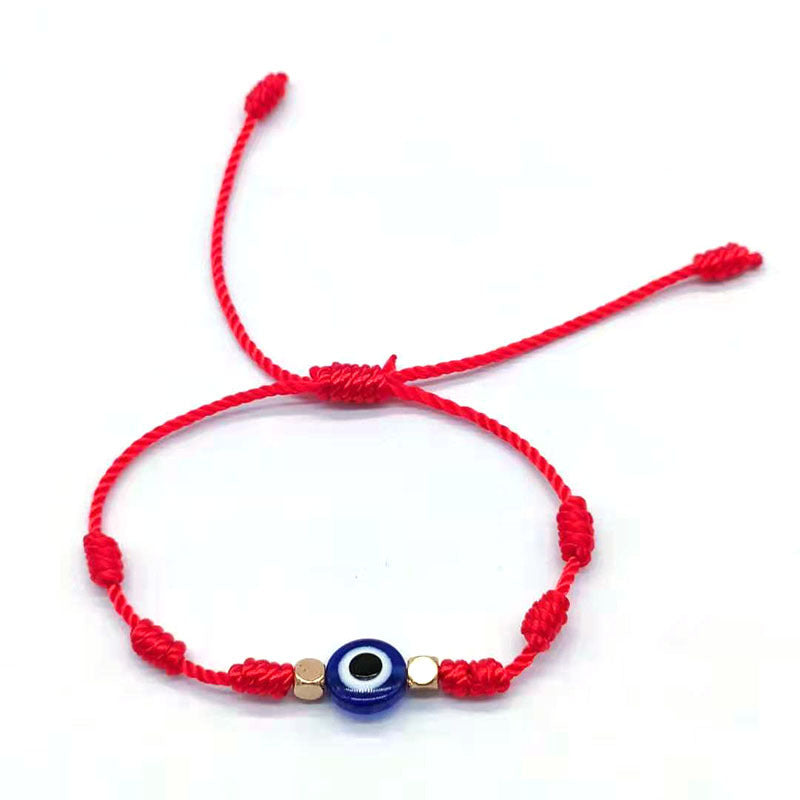 Geometric Evil Eye Glass Rope Tassel Unisex Bracelet with Card