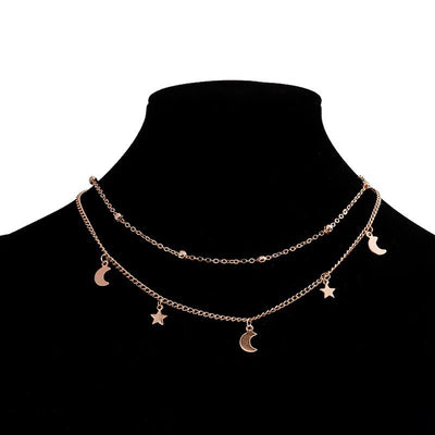 Simple Style Star and Moon Layered Pendant Necklace