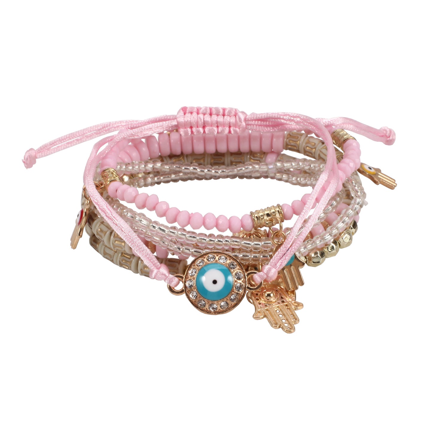 Ethnic Devil's Eye Multi-Layer Beaded Bracelet with Rhinestones