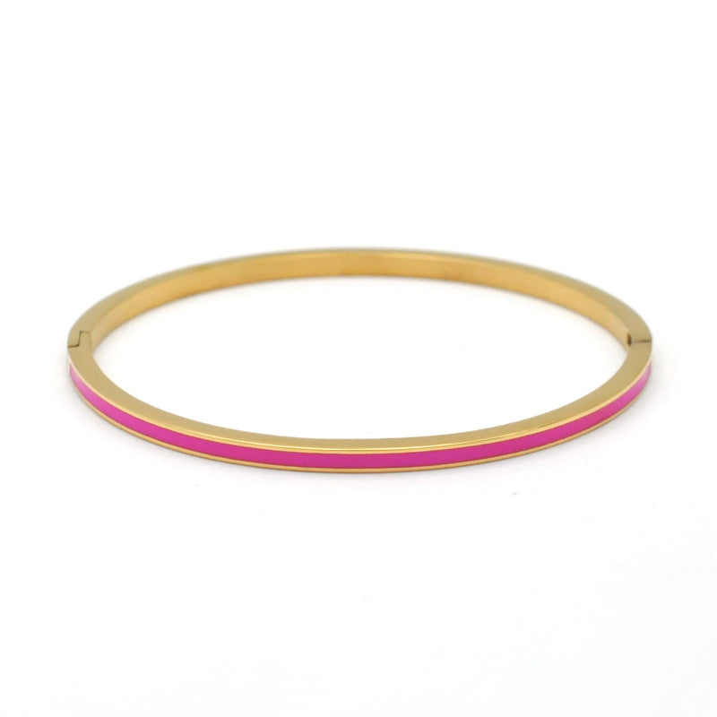 Streetwear Minimalist Stainless Steel Enamel Bangle Bracelet 3mm Multicolor