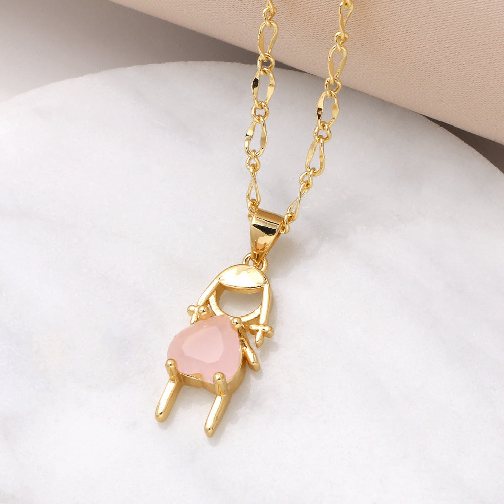 201 Stainless Steel 18K Gold Plated Heart Zircon Pendant Necklace