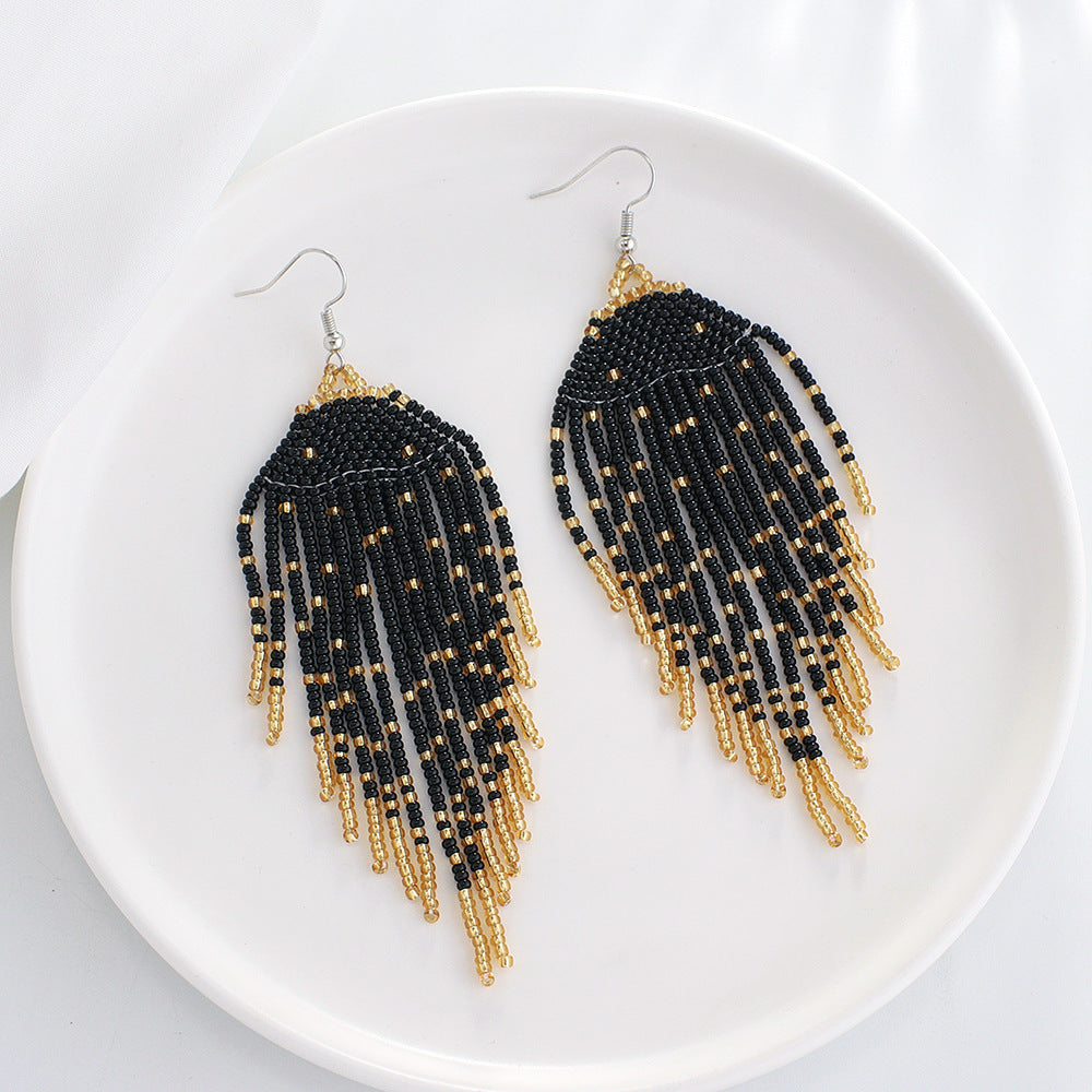 1 Pair Bohemian Tassel Beaded Drop Earrings