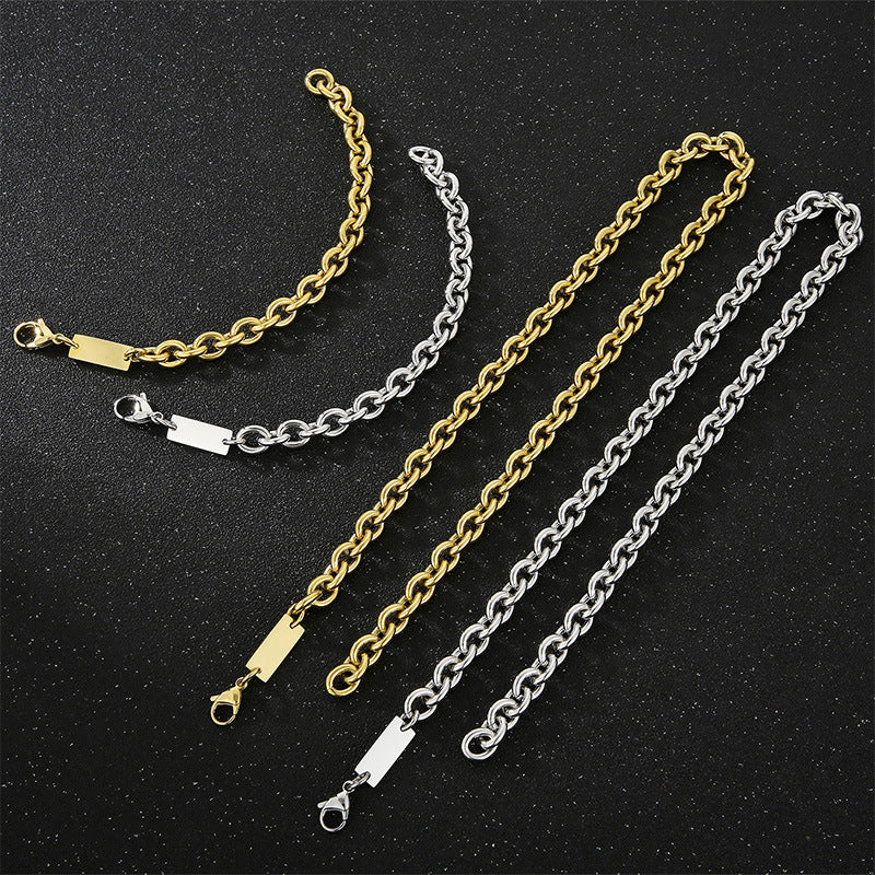 18K Gold Plated Titanium Steel Men's Bracelet and Customizable Stainless Steel Necklace Set