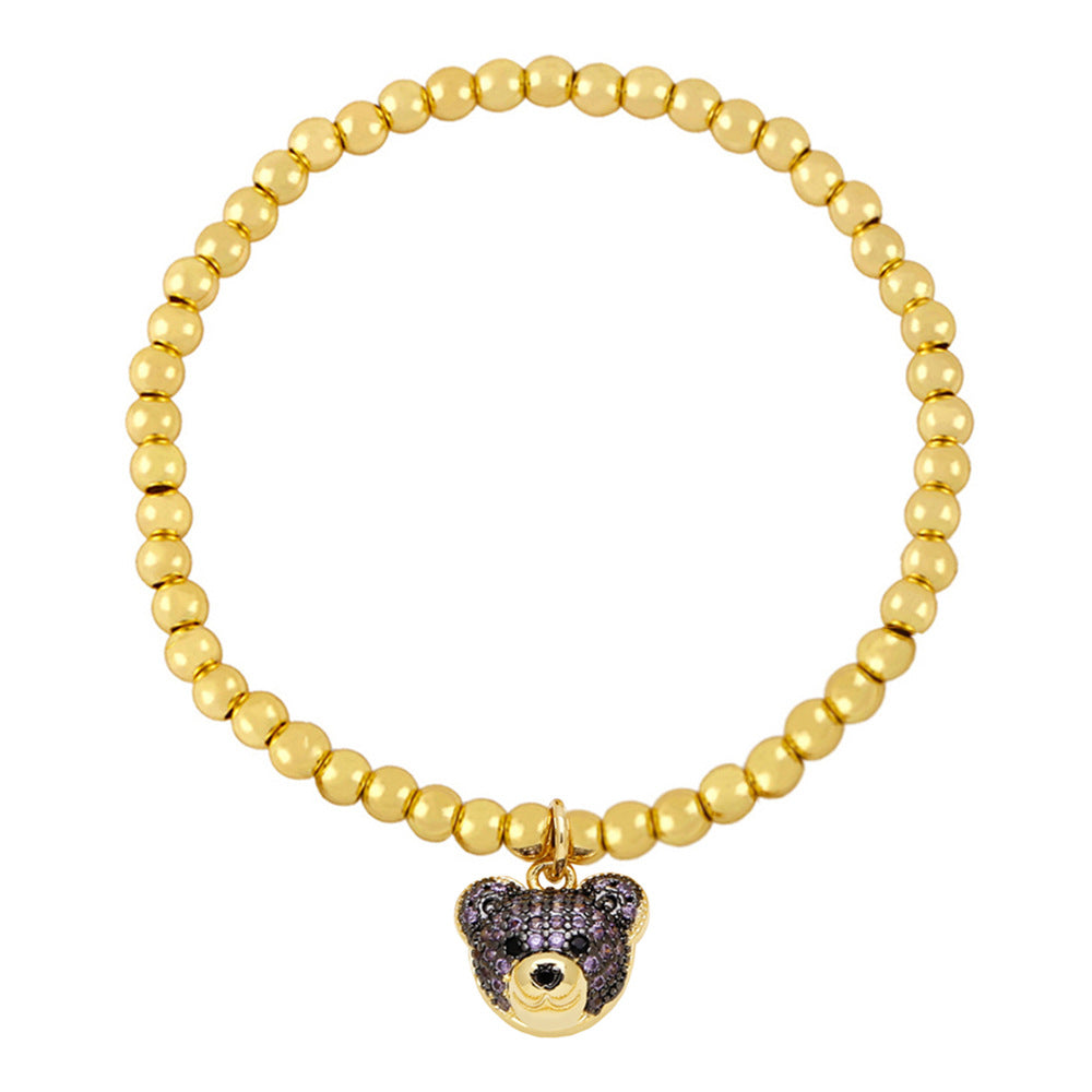 Sweet Bear 18K Gold Plated Stainless Steel Beaded Bracelet