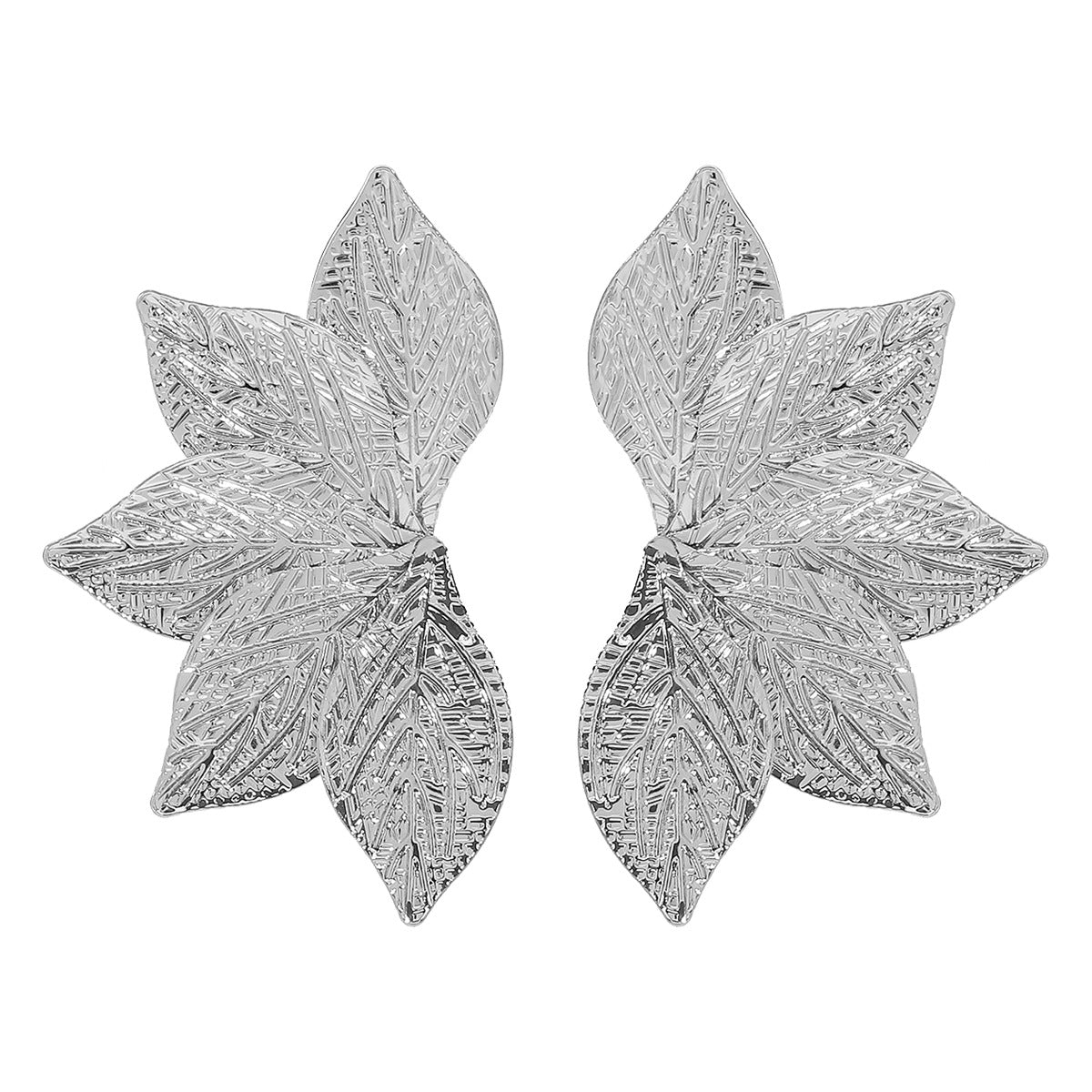 IG Style Geometric Leaf Texture Metal Stud Earrings