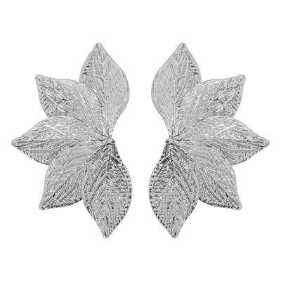 IG Style Geometric Leaf Texture Metal Stud Earrings