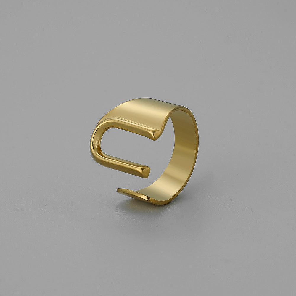 Fashion Alphabet Titanium Steel Gold Plated Open Ring