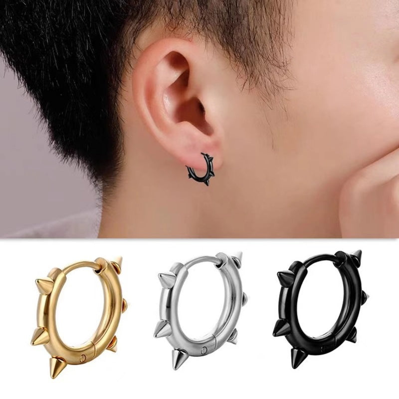 1 Piece Fashion Punk Style 18K Gold Plated Stainless Steel Spike Hoop Earrings