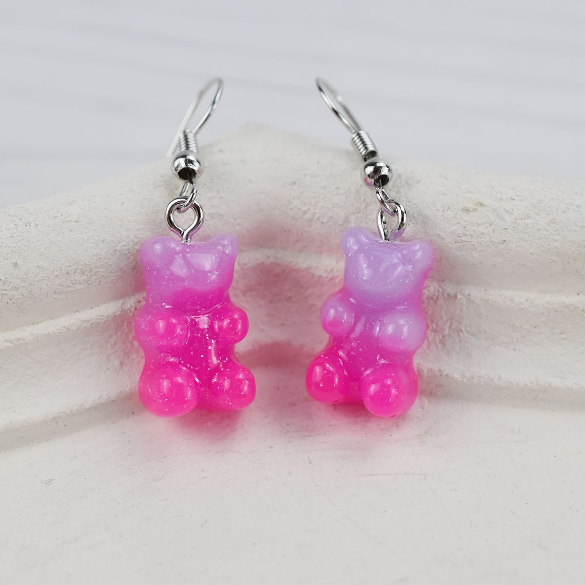 Cartoon Bear Resin Women's Earrings - Colorful Transparent Purple Hook Design