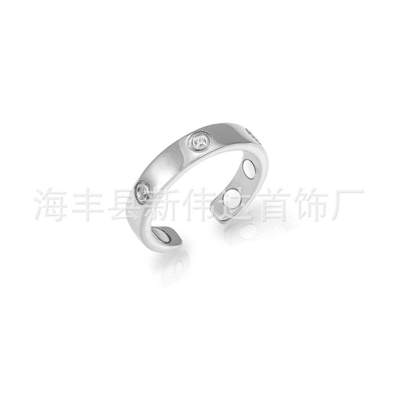 Creative Adjustable Magnetic Therapy Ring with Elegant Crystal Design for Men and Women