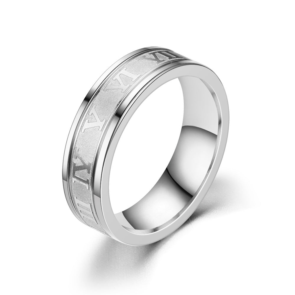 Simple Roman Numeral Stainless Steel Punk Ring