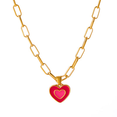 Fashion Double Heart Pendant Necklace - Minimalist Heart Charm Chain