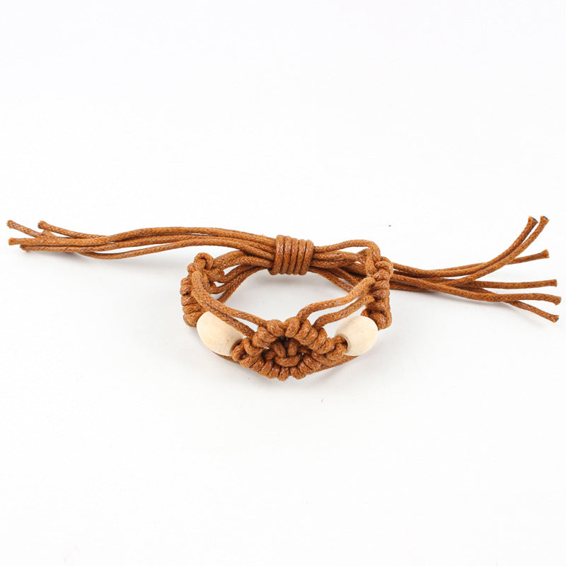 Unisex Ethnic Style Flower Wooden Beads Wax Line Adjustable Bracelet