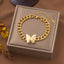 Retro Star 18K Gold Plated Stainless Steel Butterfly Flower Cuban Bracelet