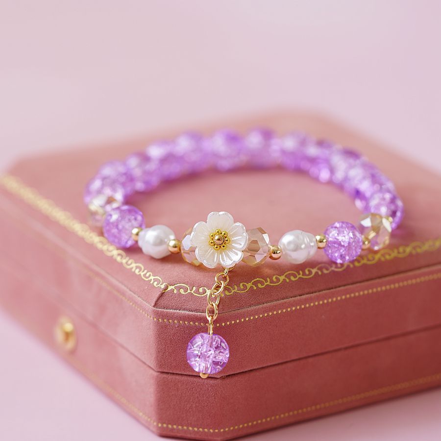 Sweet Heart Crystal Flower Beaded Bracelet for Women