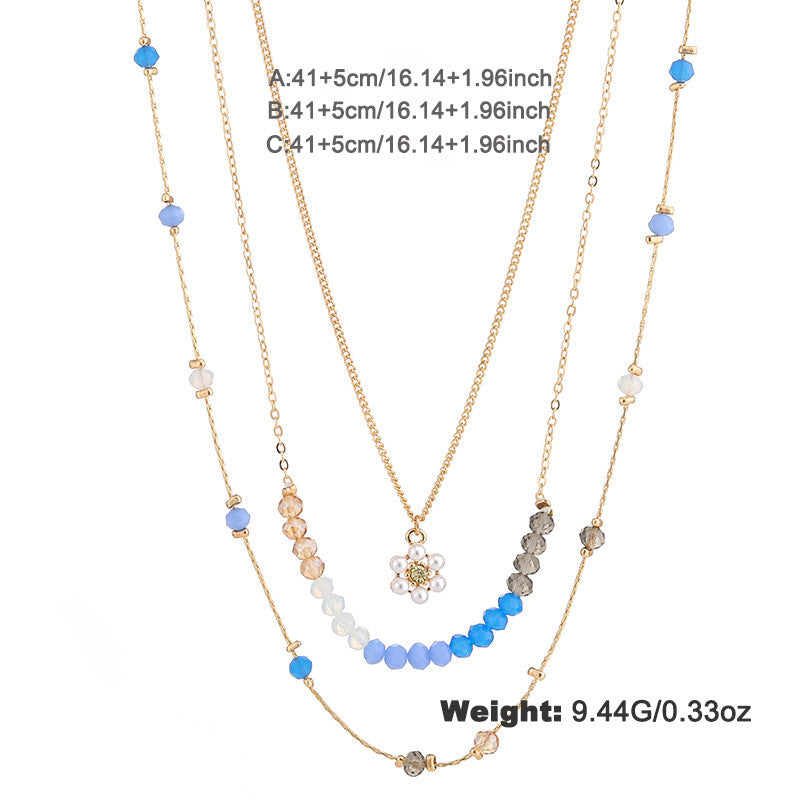 Sweet Flower Artificial Crystal Copper Wholesale Three Layer Necklace