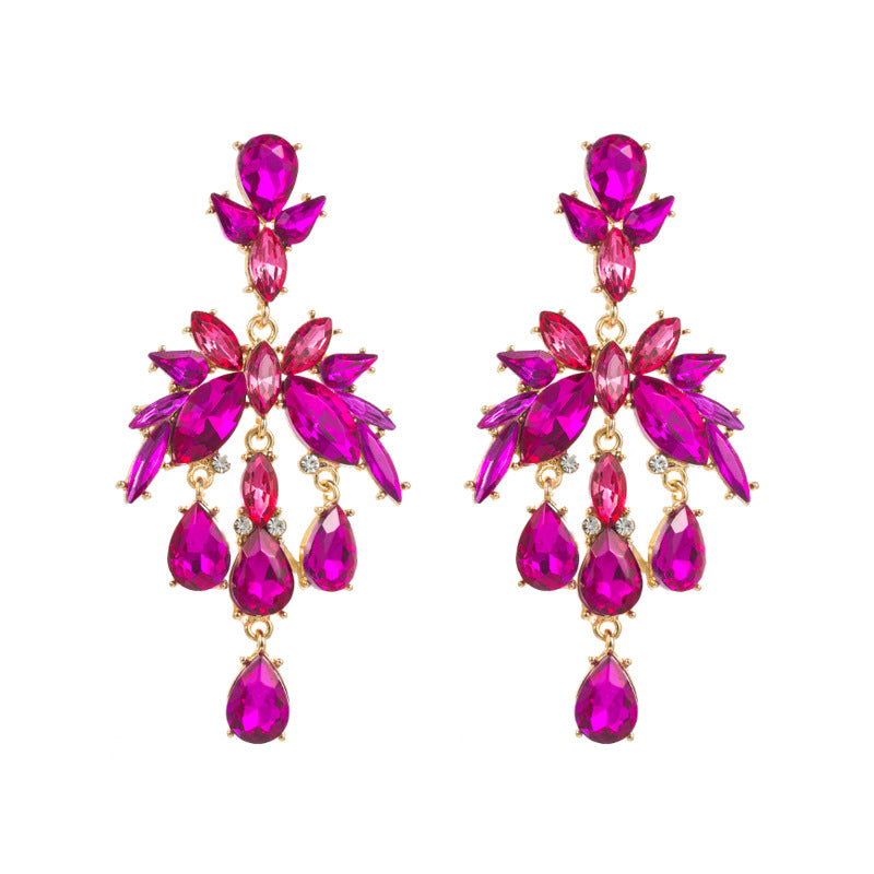 Classic Geometric Flower Rhinestone Drop Earrings for Women