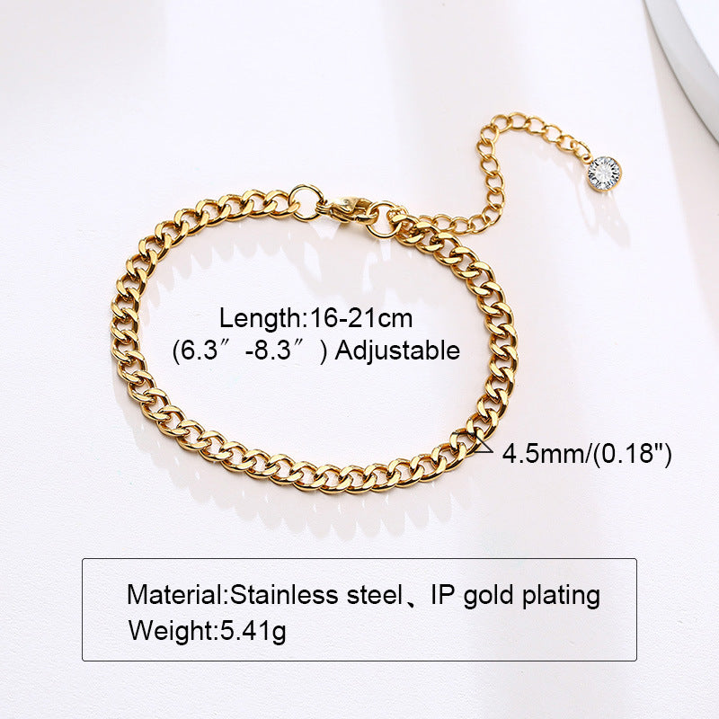 18K Gold Plated Geometric Stainless Steel Zircon Mesh Chain Bracelet