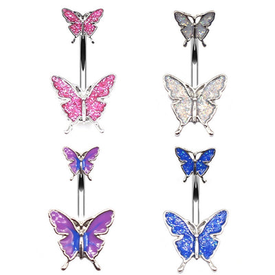 Novelty Butterfly White Gold Plated Belly Ring