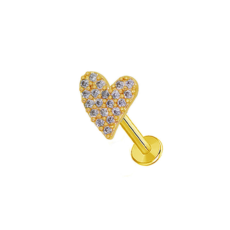 Heart Shaped Lip Rings with Bow Knot and Pearl Pendant - Stainless Steel and Gold Plated