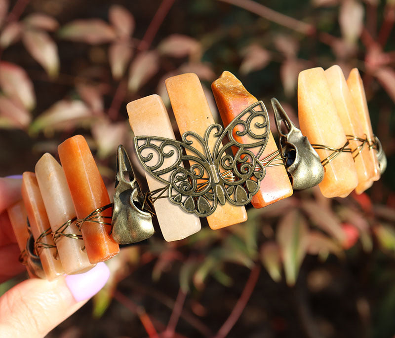 Retro Bronze Viking Raven Butterfly Crystal Hairband