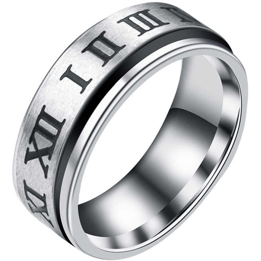 Hot Selling Fashion New Roman Numeral Rotating Titanium Steel Ring