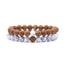 Unisex Natural Stone Lava Tiger Eye White Agate Beaded Bracelet Set