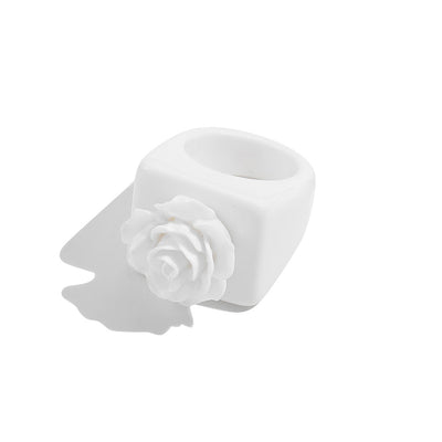 Cute Y2K Black and White Rose Resin Fashion Rings for Women