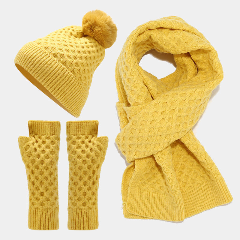 Women's Solid Color Acrylic Knit Scarf, Hat, and Gloves Set