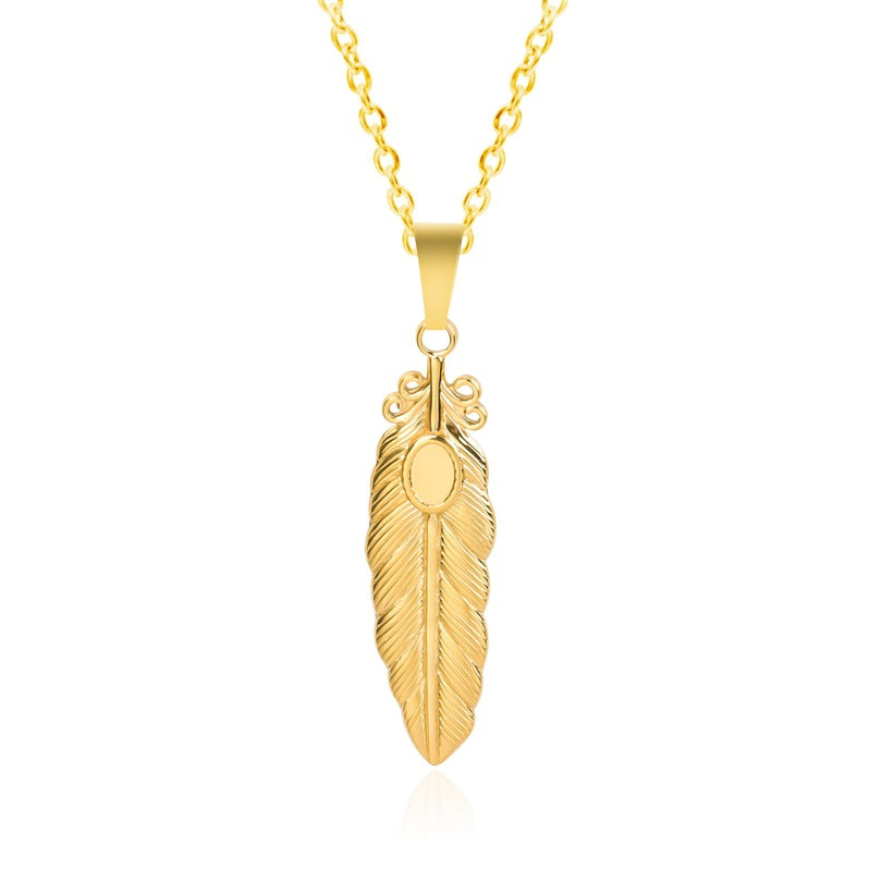 18K Gold Plated Stainless Steel Leaf Pendant Necklace