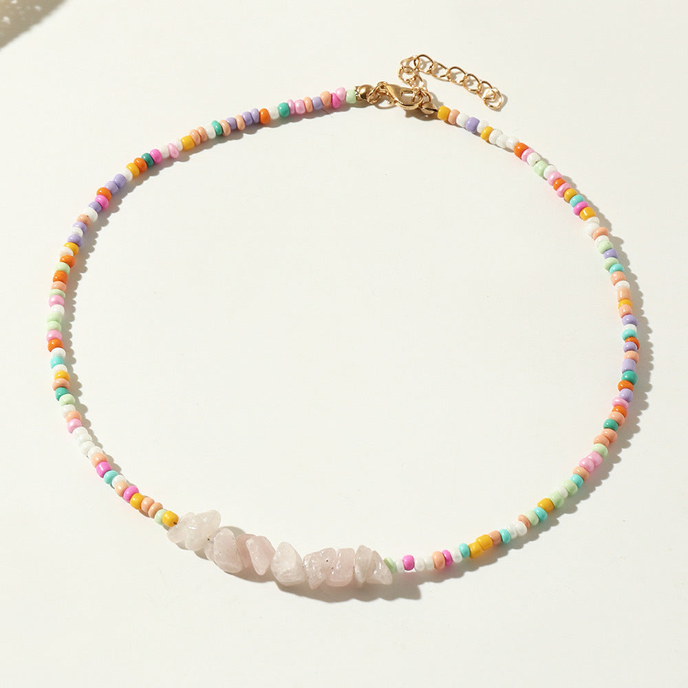 Irregular Crystal Gravel Color Rice Bead Necklace